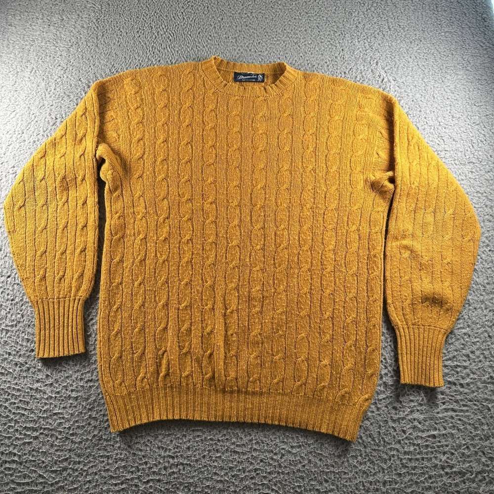Drumohr Cashmere Sweater Mens‎ S Cable Knit Crewneck Mustard Pullover Classic